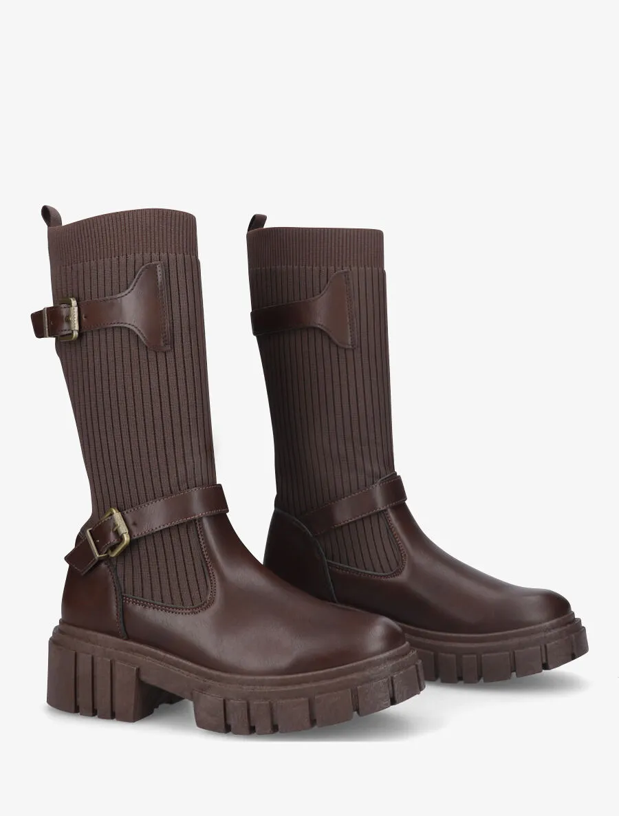 Boots chaussettes à double sangles - Marron