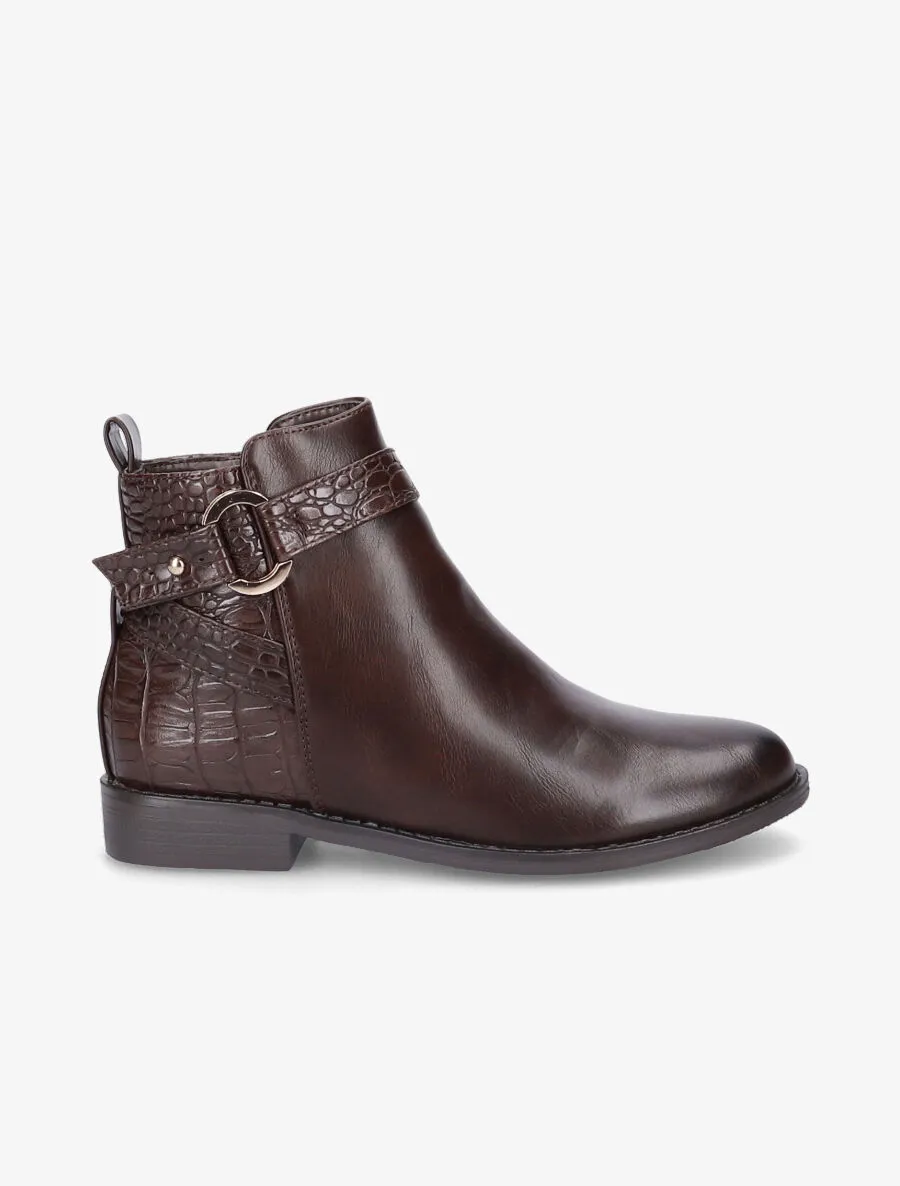 Bottines à sangles et contrefort croco - Marron