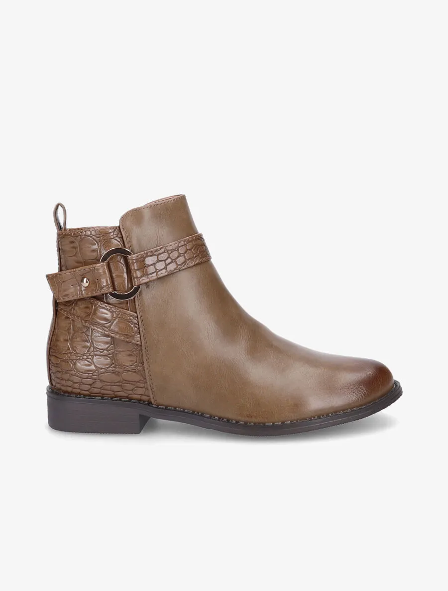 Bottines à sangles et contrefort croco - Taupe
