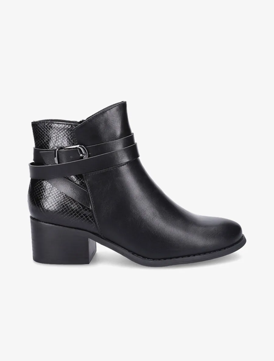 Bottines à sangles et contrefort python - Noir