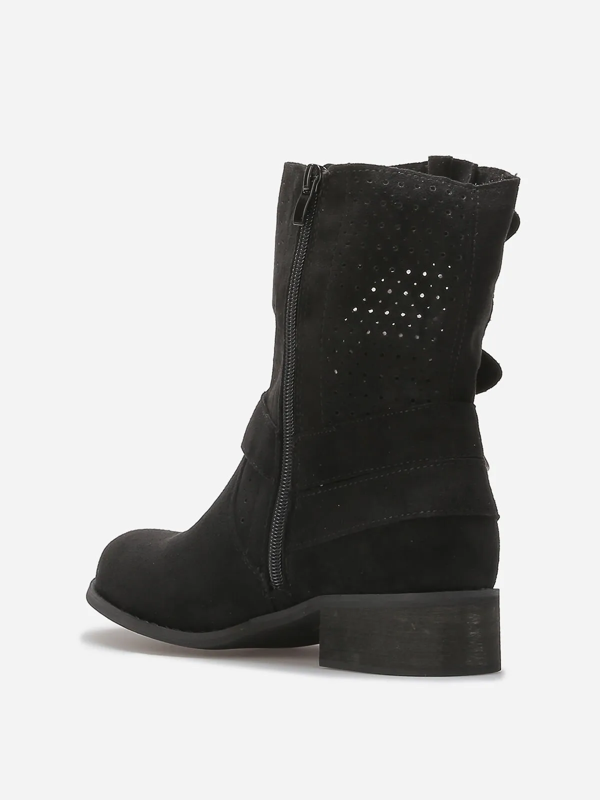 Bottines en suédine à sangles- Noir