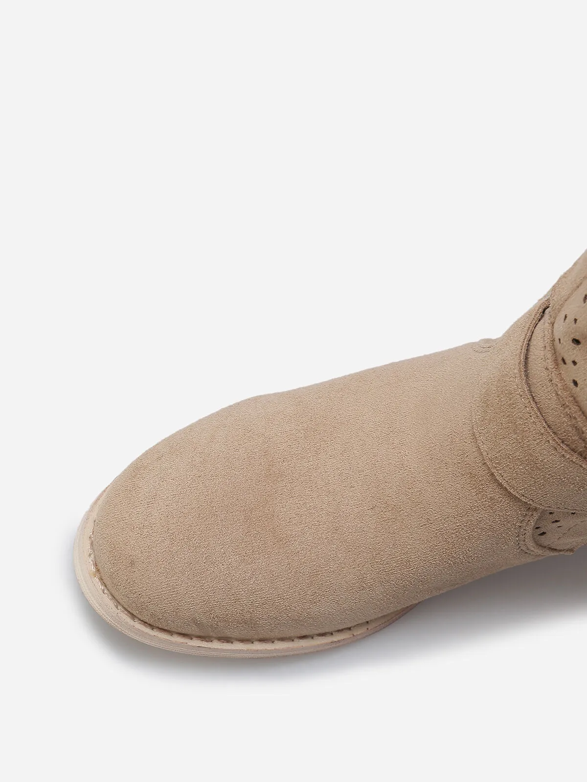 Bottines en suédine à sangles- Taupe