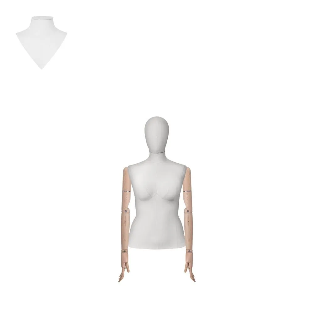 Buste femme EU44 tissu blanc bras bois , pied court rectangle en acier