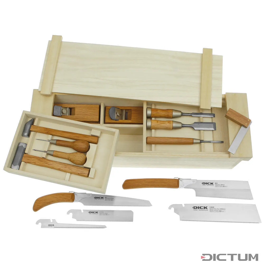 Caisse à outils japonaise, garnie, 15 pièces