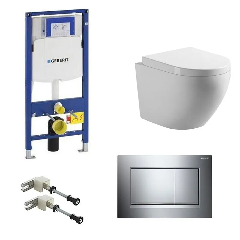 Geberit Pack wc suspendu blanc avec Geberit Duofix Sigma + set de fixation + touche chrome brillant Complet