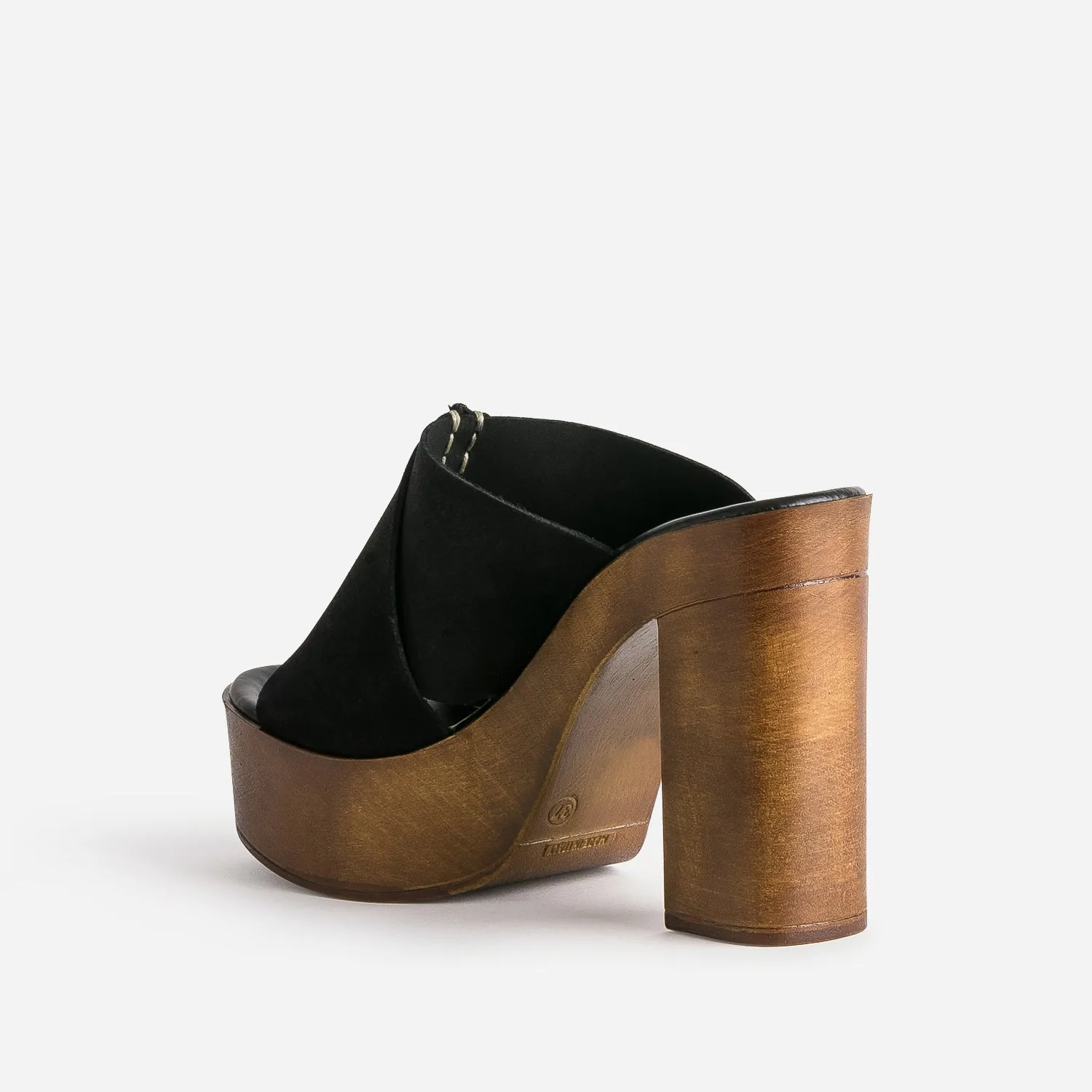 Mule à plateforme TEXTO noire en cuir velours - Mules / Tongs Femme | ERAM