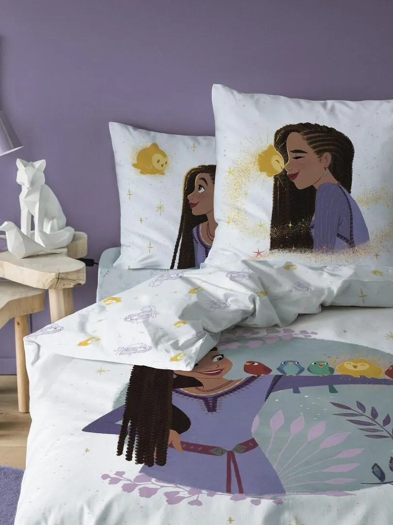 Parure de lit imprimée 100% coton, DISNEY WISH ASHA - Blanc