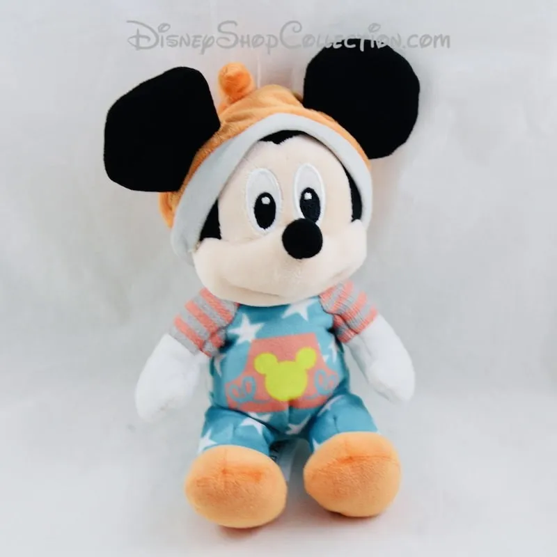 Peluche Mickey NICOTOY Disney pyjama bleu orange étoiles 20 cm