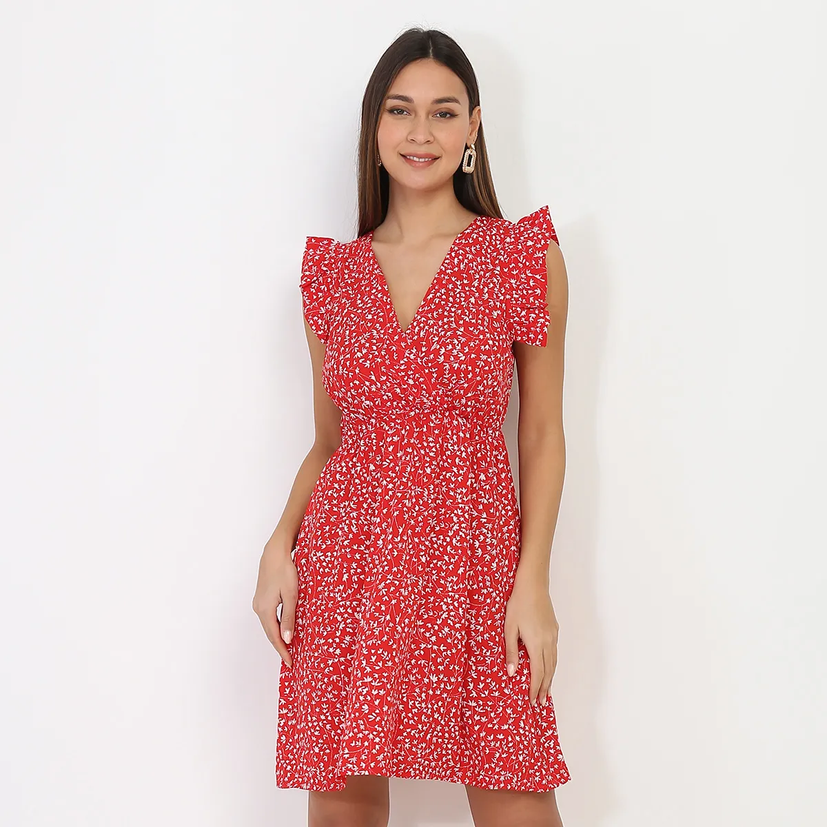 Robe cache coeur à fleurs- Rouge